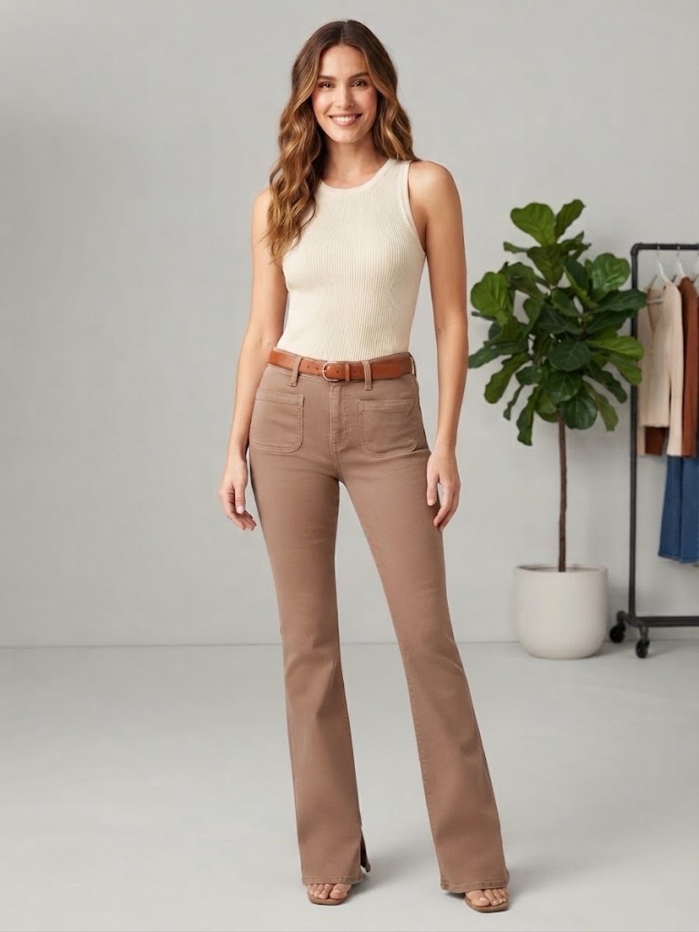 Mango MNG Size 4 Women’s High-Rise Slim Flare Jeans in Taupe